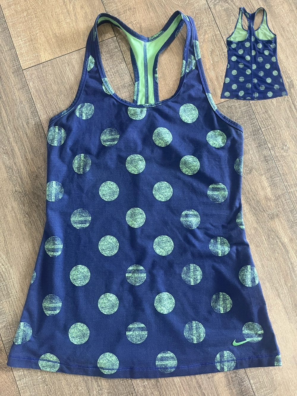 Nike Dri Fit Size Medium Racerback Tank with Green Polka Dots